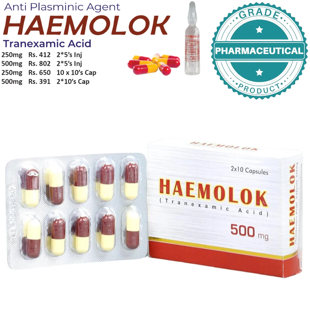 HAEMOLOK CAPSULES (TRANEXAMIC ACID) 500 mg PACK OF 20 CAPSULES HAEMOLOK CAPSULES (TRANEXAMIC ACID) 500 mg PACK OF 20 CAPSULES