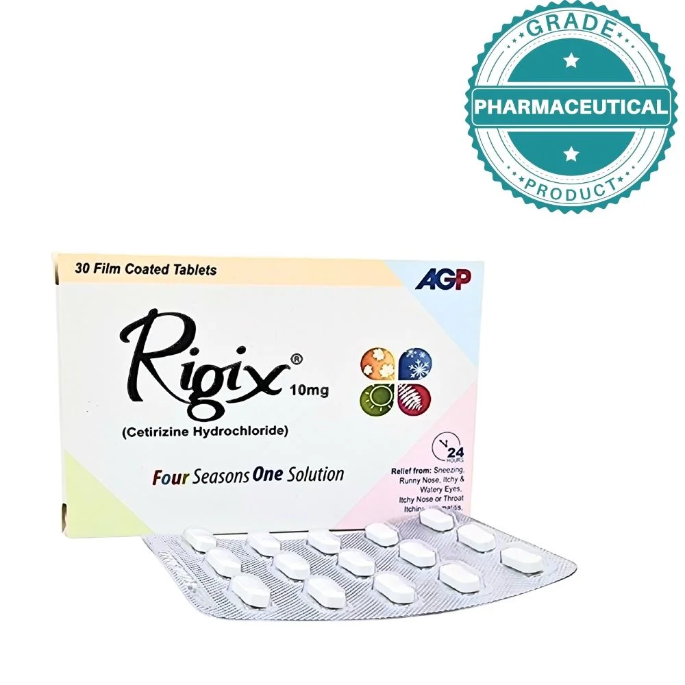 RIGIX TABLETS (CERTIRIZINE HYDROCHLORIDE) 10mg PACK OF 30 FILM COATED TABLETS RIGIX TABLETS (CERTIRIZINE HYDROCHLORIDE) 10mg PACK OF 30 FILM COATED TABLETS - Image 1